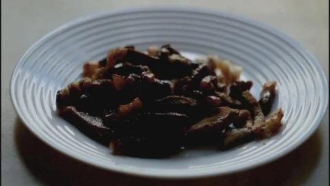 Pieces of fried meat quickly disappear from the plate,time lapse Stock Footage 114154835