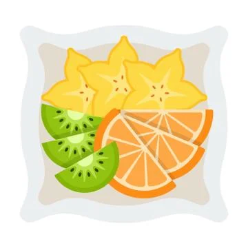 Pieces of fruit for breakfast on a plate vector icon flat isolated Stock Illustration