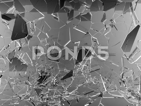Pieces of glass broken or cracked on white Stock Illustration