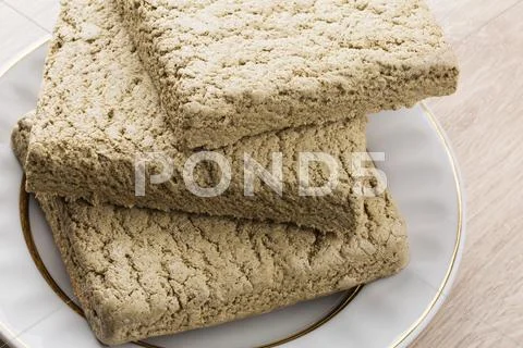 Pieces of Greek halva Stock Photos