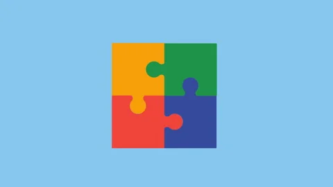Pieces Of Jigsaw Puzzle, Working Together, Teamwork 2d with Alpha Matte Stock Footage 345013429