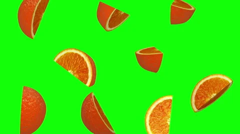 Pieces of orange falling on green screen, seamless loop, CG Stock Footage 65024658