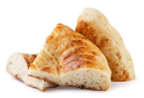 Pieces of pita bread on a white background. isolated Stock Photos
