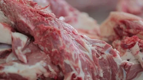 Pieces of raw meat closeup Stock Footage 85431220