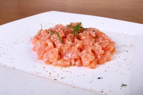 Pieces of raw salmon Stock Photos