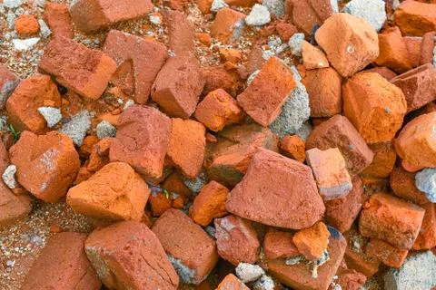 Pieces Of Red Clay Bricks Background Texture Image Stock Photos