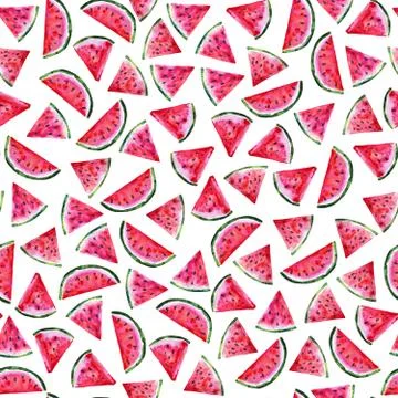 Pieces of red watermelon pattern. Summer seamless illustration for textiles Stock Illustration