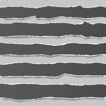 Pieces of ripped black blank note, notebook paper strips stuck on gray squared Stock Illustration