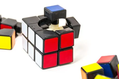 Pieces of Rubik's Cube for problem solving on white background Stock Photos