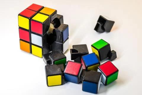 Pieces of Rubik's Cube for problem solving on white background Stock Photos