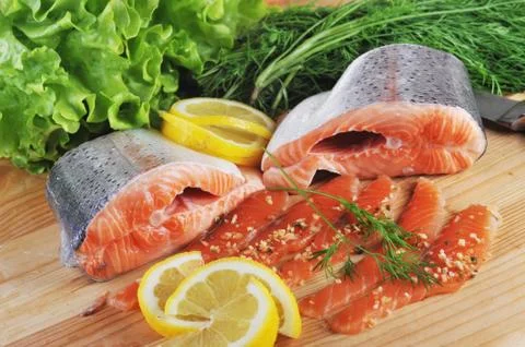 Pieces of  salmon Stock Photos