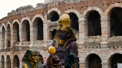 Pieces of set design of the Aida opera are transported to the Arena for a show Video stock 99236743
