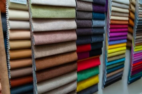 Pieces of textile material for interior trim and furniture making for example Stock Photos