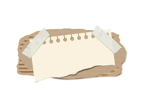 Pieces of torn cardboard, notepad sheet attached with sticky tape, vector ripped 스톡 일러스트