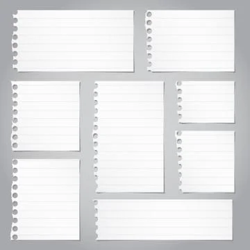 Pieces of torn gray lined note paper Stock Illustration