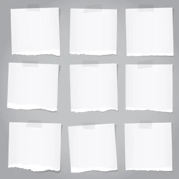 Pieces of torn gray note paper with adhesive tape Stock Illustration
