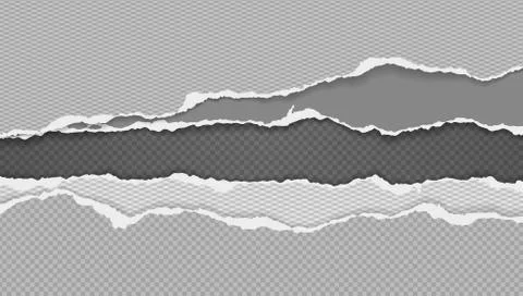 Pieces of torn grey squared paper with soft shadow stuck on black background Stock Illustration
