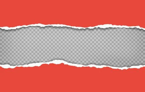 Pieces of torn horizontal bright red paper pieces with soft shadow are on grey Illustrazione stock