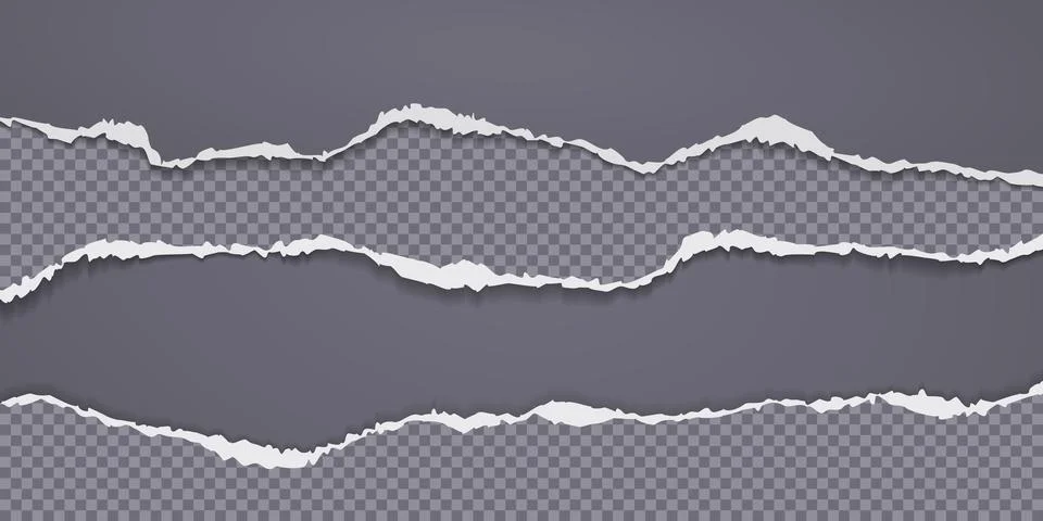Pieces of torn horizontal dark squared paper pieces with soft shadow are on grey Illustrazione stock