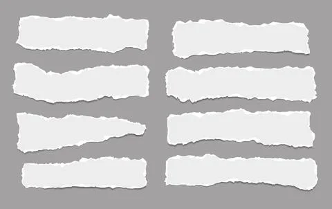 Pieces of torn horizontal white paper with soft shadow are on dark grey Stock Illustration