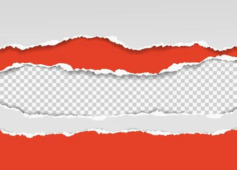 Pieces of torn horizontal white red paper with soft shadow are on squared Stock Illustration