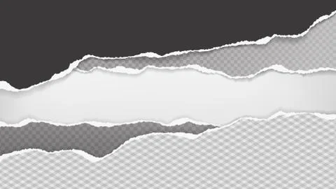 Pieces of torn, ripped black and grey paper with soft shadow are on white Stock Illustration