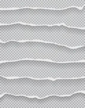 Pieces of torn, ripped horizontal white paper with soft shadow are on squared Stock Illustration