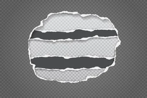 Pieces of torn, ripped round grey paper frame with soft shadow are on white Stock Illustration