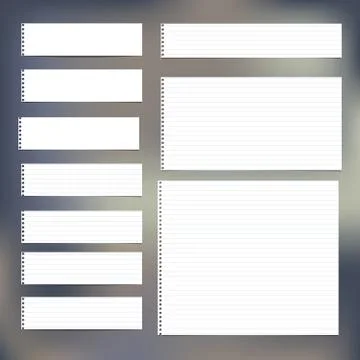 Pieces of torn white blank, note, copybook, notebook strips, sheets inserted Stock Illustration