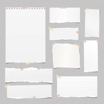 Pieces of torn white lined and blank note, notebook paper strips for text stuck Stock Illustration