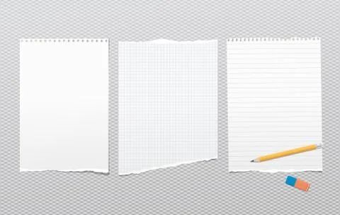 Pieces of torn white lined, blank note, notebook paper sheets for text stuck on Stock Illustration