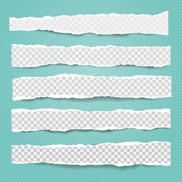 Pieces of torn, white squared realistic horizontal paper strips with soft shadow Stock Illustration