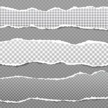Pieces of torn, white squared realistic horizontal paper strips with soft shadow Stock Illustration