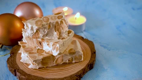 Pieces of turron with almonds Stock Footage 162817661