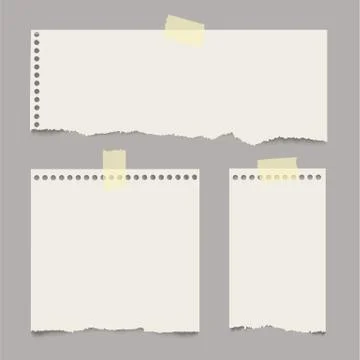 Pieces of vector torn note papers with adhesive tape. Stock Illustration