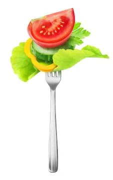 Pieces of vegetables on a fork Foto stock