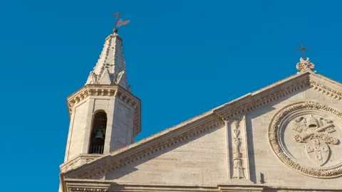 Pienza cathedral facade with bell tower in tuscany italy Video stock 321190018