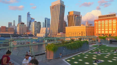 The Pier 57 Rooftop Park opened in spring on 2023 in New York City. Stock Footage 250112325