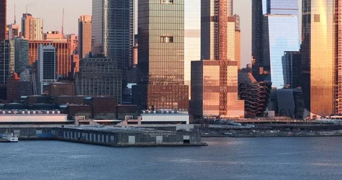 Pier 76 and NYC Skyline Stock Footage 105421353