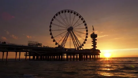 Pier and Ferris Wheel in Scheveningen,  Netherlands Stock Footage 89836193