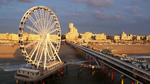 Pier and Ferris Wheel in Scheveningen,  Netherlands Stock Footage 89836252