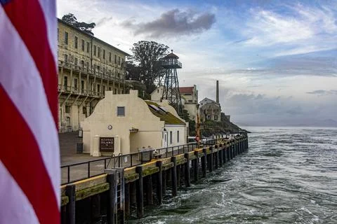 The pier and harbor of the maximum security federal prison of Alcatraz. Stock Photos