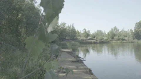 Pier and lake in Pripyat, Chernobyl Stock Footage 143827341