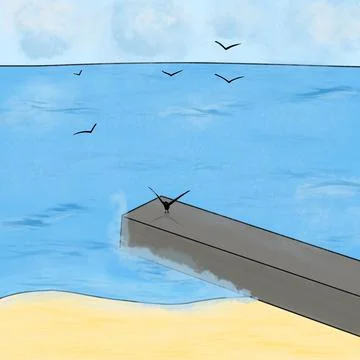 Pier and seagulls Illustrazione stock