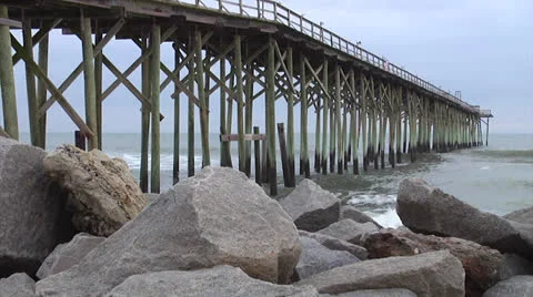 Pier and waves and rocks 2b, static Video stock 24449142