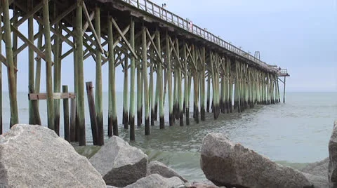 Pier and waves and rocks, static Stock Footage 24449365