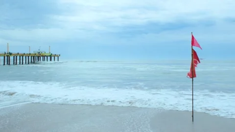 The pier and the waves of the Atlantic Ocean Stock Footage 260984666