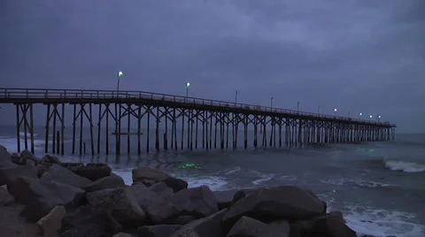 Pier and waves at dusk 2, 12fps @600% Stock Footage 24431775