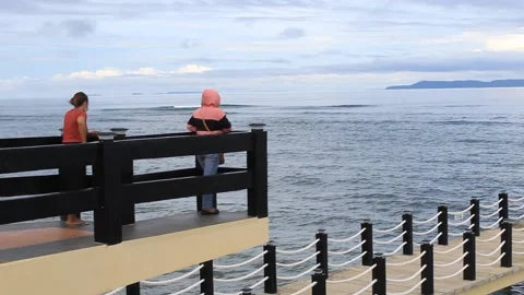 Pier Attraction Ocean Waves Moving on Filling post ocean Shore Stock Footage 164682508