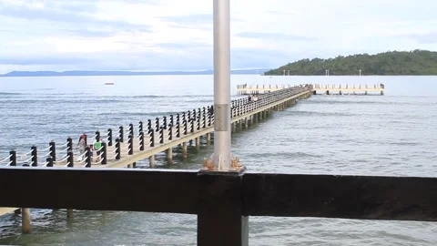 Pier Attraction Ocean Waves Moving on Construct Filling post on View island Stock Footage 164683422